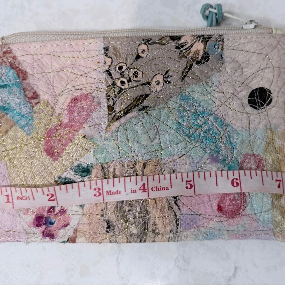La Due Pastel Textile Quilted Patchwork Clutch Pouch Boho Art Handmade Style
